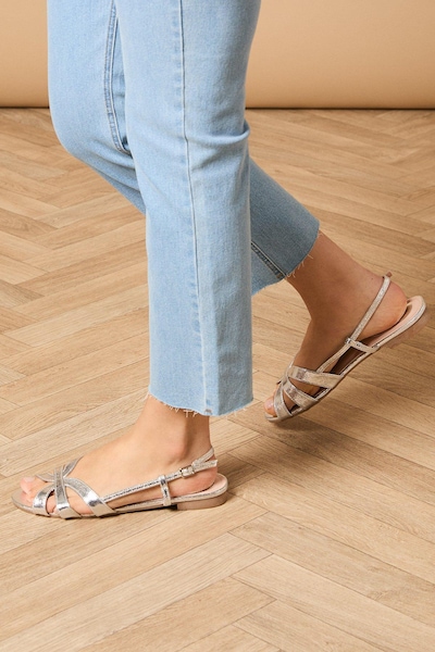 Oasis Ivy Cross Strap Slingback Flat Sandals Silver