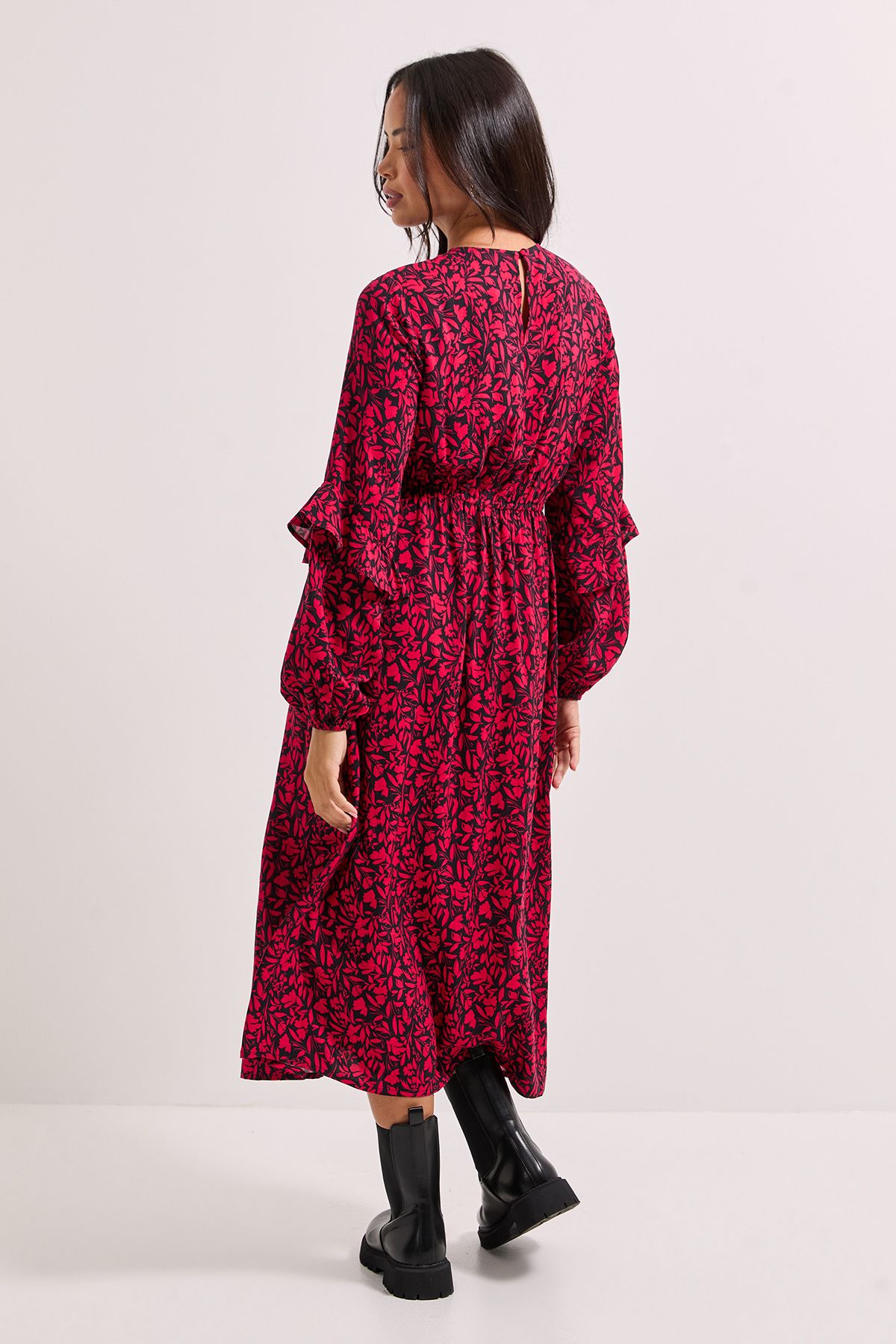 Dorothy Perkins Pink Ruffle Blouson Sleeve Empire Seam Midi Dress Pink image 3