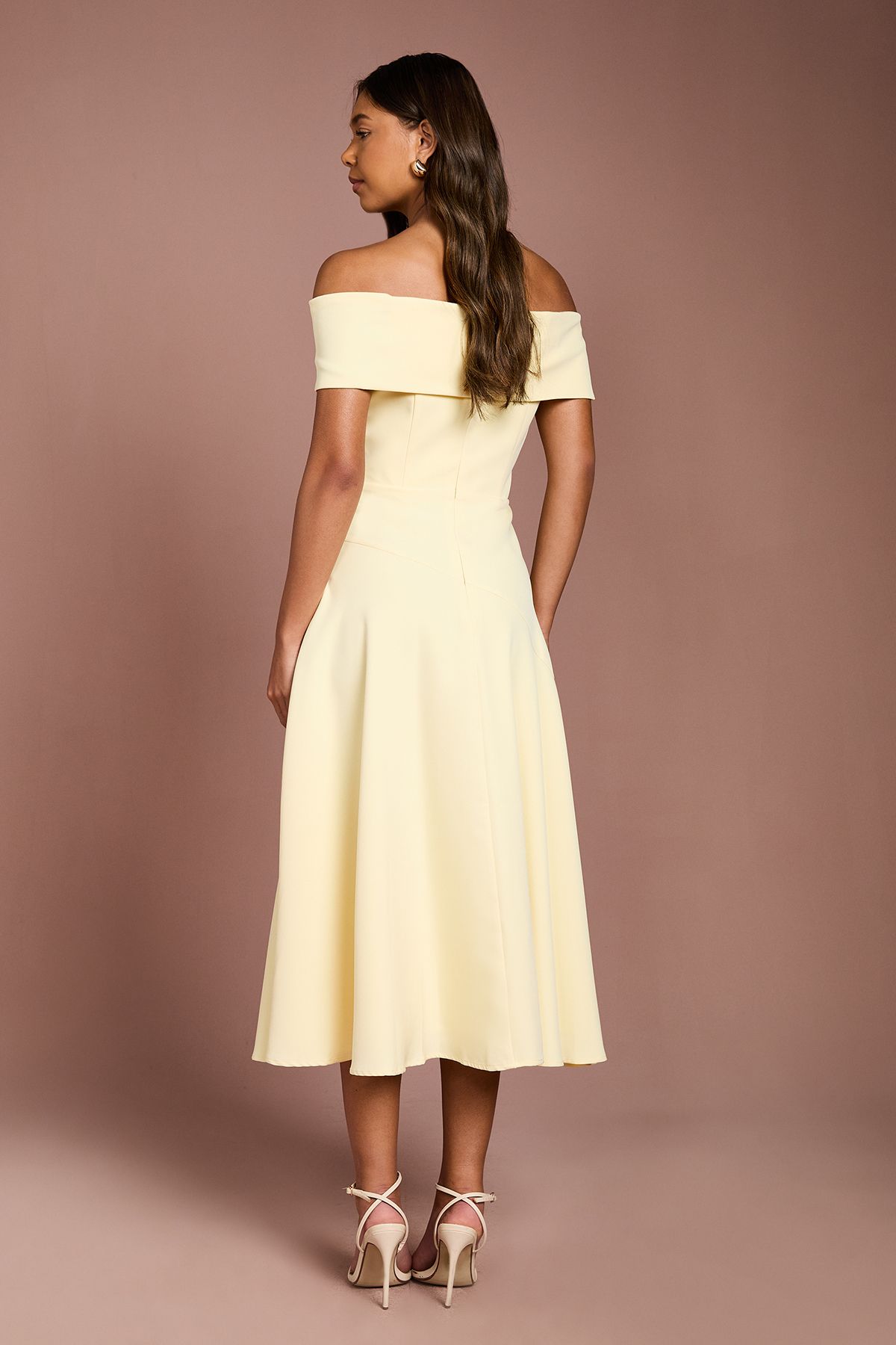 Coast Bardot Waterfall Crepe Midi Dress Butter image 3