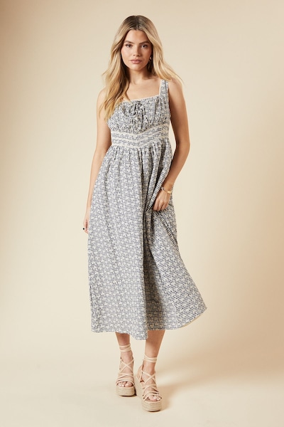 Dorothy Perkins Black Gingham Embroidered Midi Dress Black