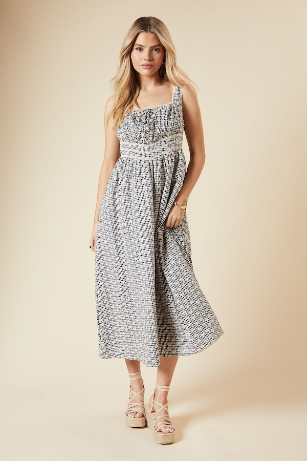 Dorothy Perkins Black Gingham Embroidered Midi Dress Black