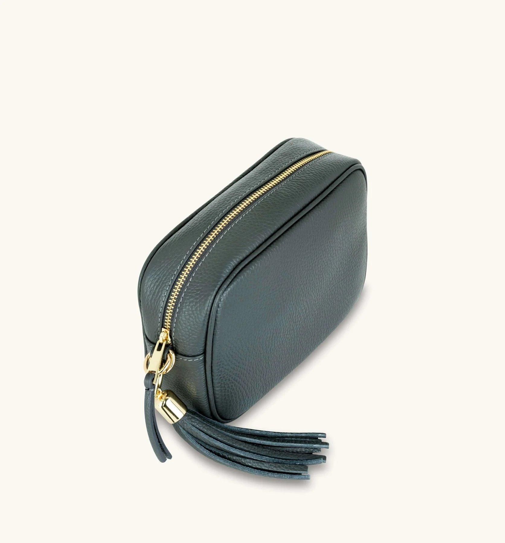 Apatchy London Dark Grey Leather Crossbody Bag With Midnight Zigzag Strap image 4