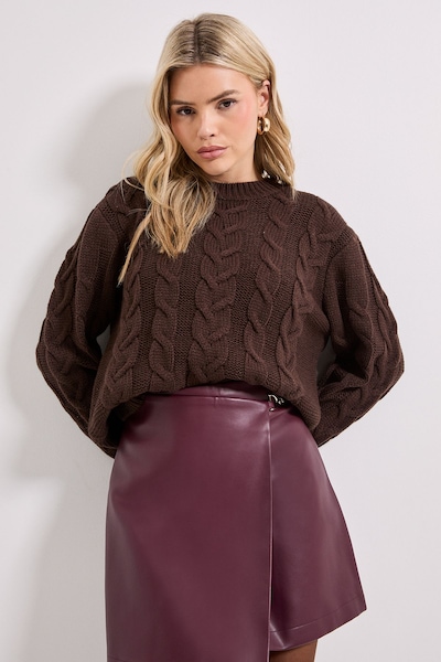 Dorothy Perkins Cable Knit Crew Neck Jumper Chocolate