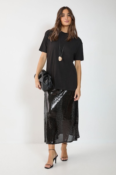 NastyGal Sheer Sequin Midaxi Skirt Black