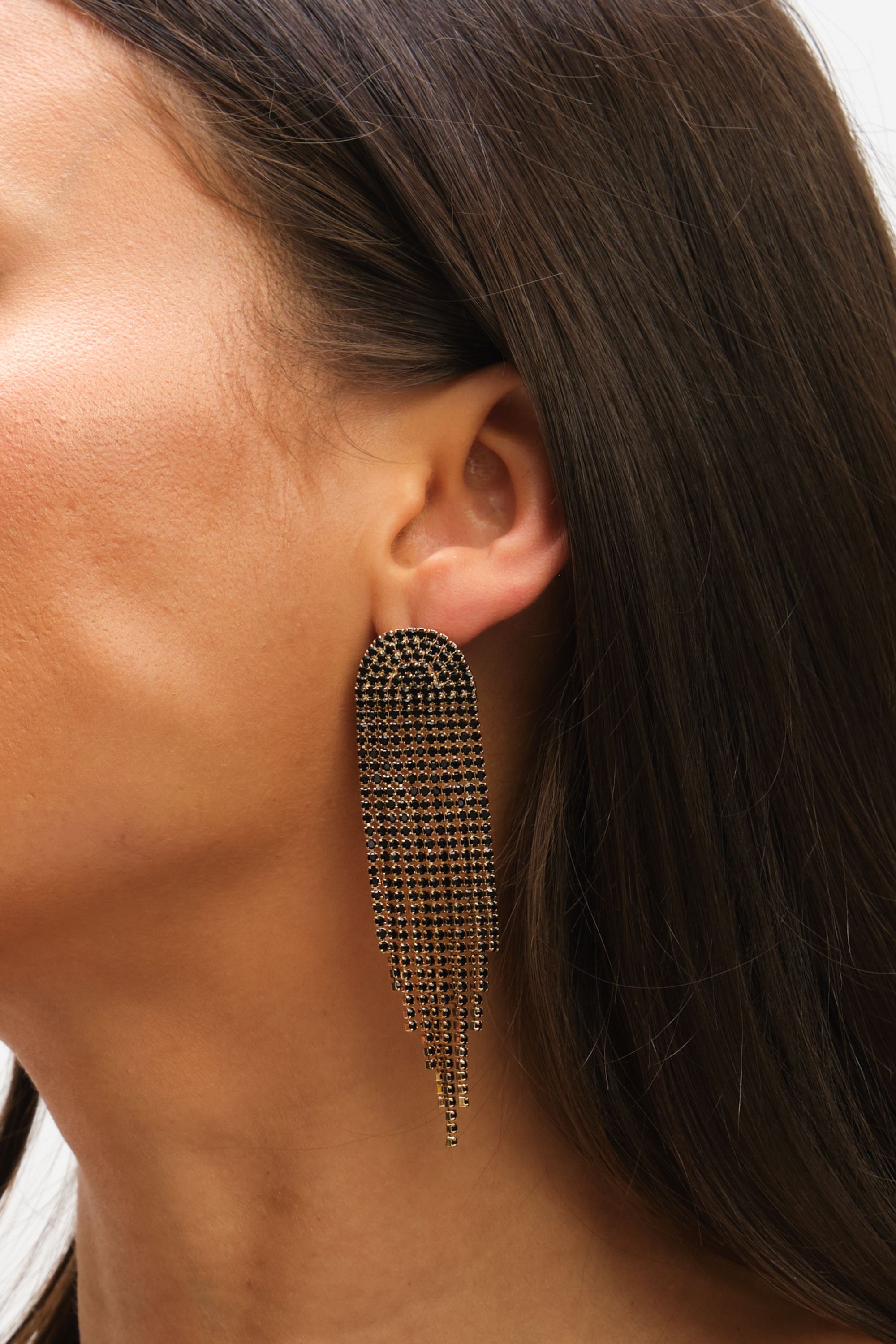 Mood Gold & Jet Crystal Tassel Statement Drop Earrings image 3