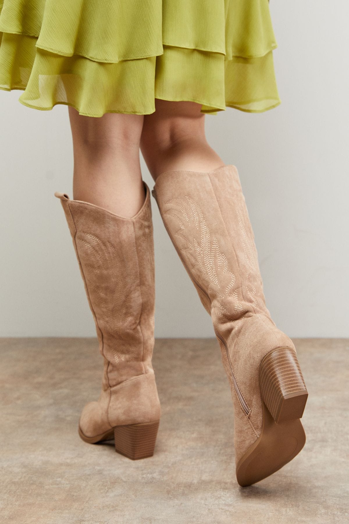 Oasis Tammi Faux Suede Western Knee-High Cowboy Boots Taupe image 3