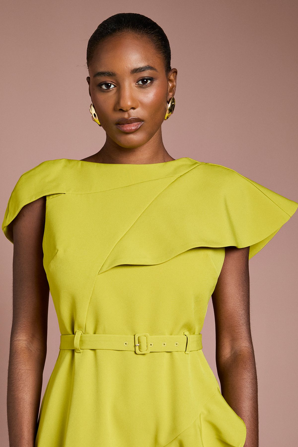 Coast Waterfall Crepe Belted Midi Dress Acid Lime image 4