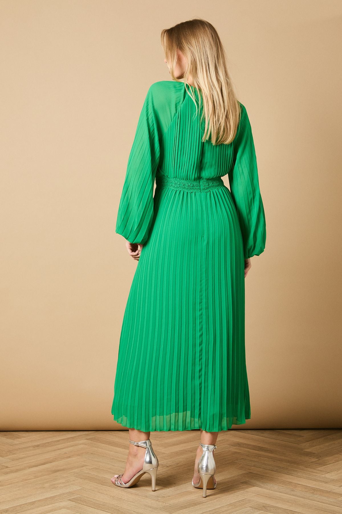 Oasis High Neck Mesh Long Sleeve Maxi Dress Green image 3