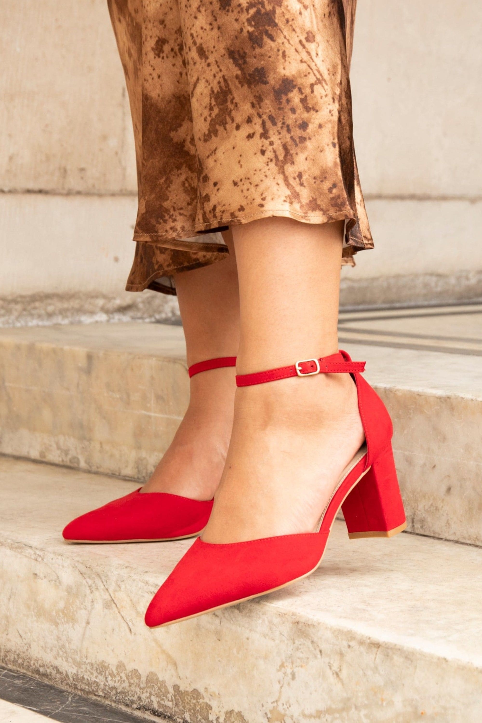 Linzi Audley Wide Fit Red Faux Suede Court Shoe image 2