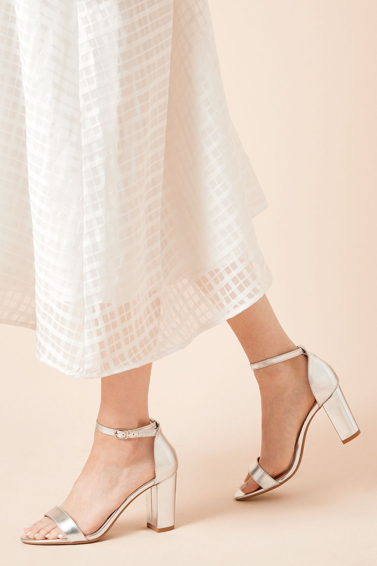 Dorothy Perkins Spark High Block Heel Sandals Silver image 3