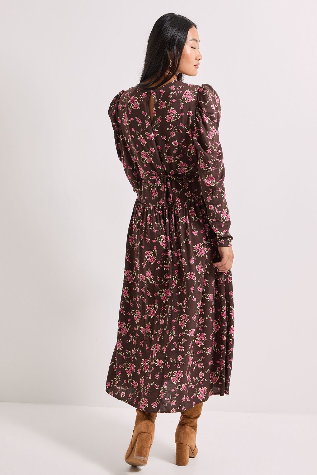 Dorothy Perkins Petite Dropped Waist A-line Midi Dress Chocolate image 3