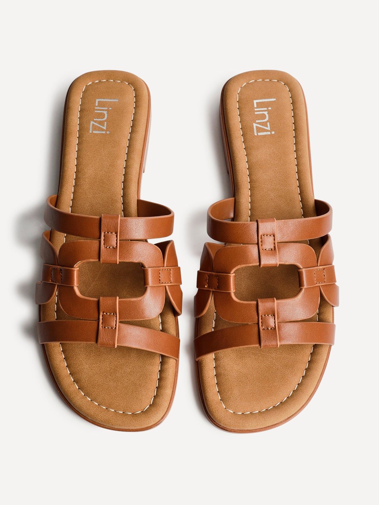 Linzi Lupita Tan Faux Leather Linked Flat Slider Sandal image 5