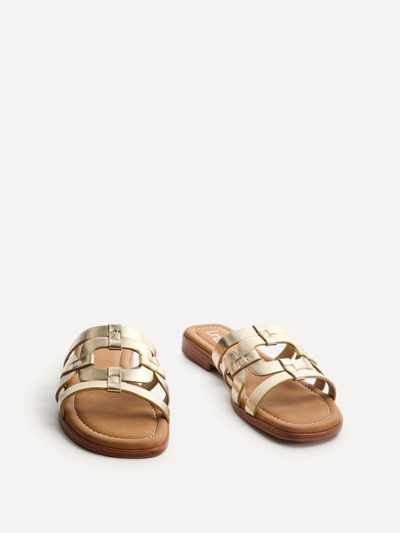 Linzi Lupita Gold Faux Leather Linked Flat Slider Sandal image 3
