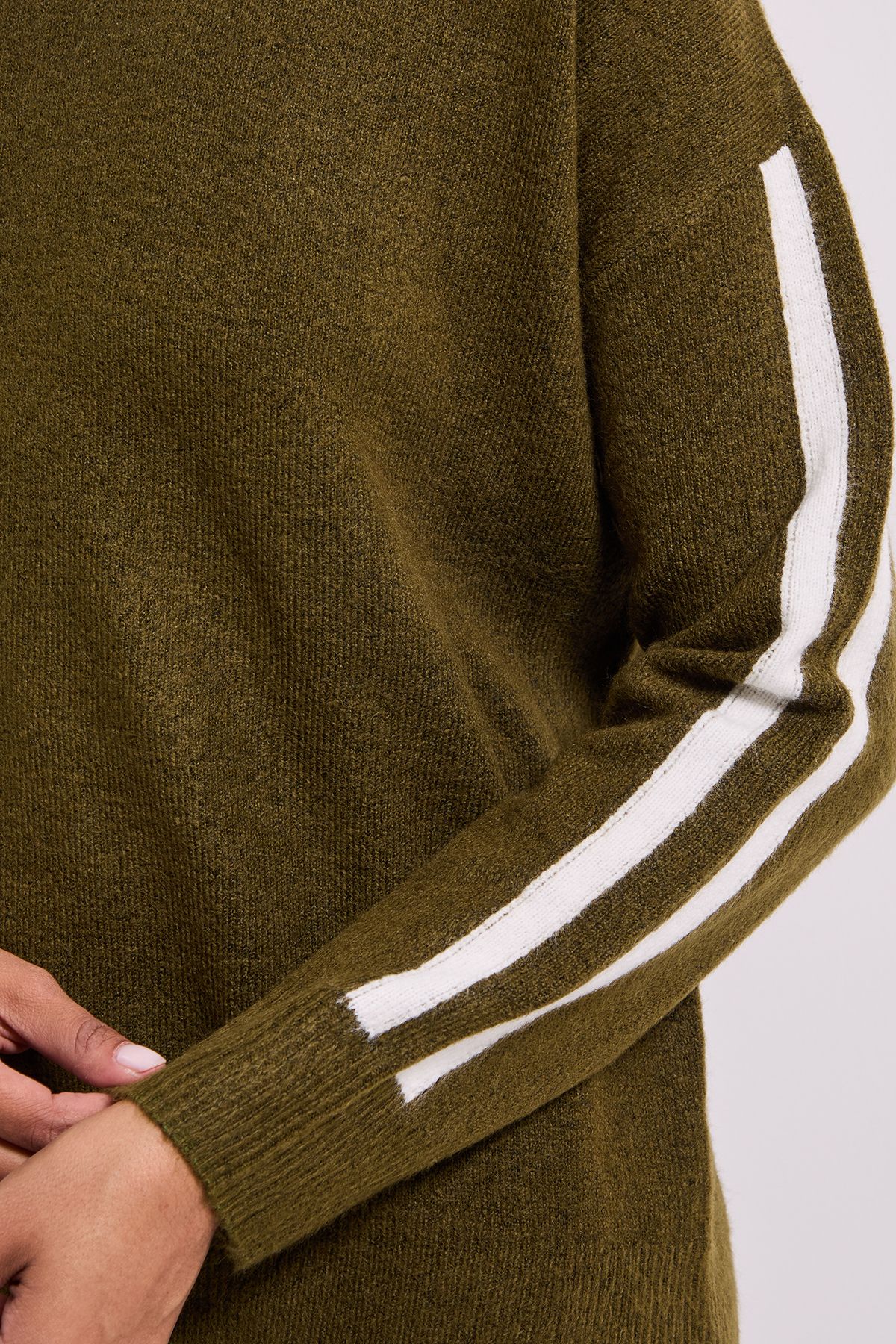 Dorothy Perkins Stripe Sleeve Crew Neck Jumper Olive image 5