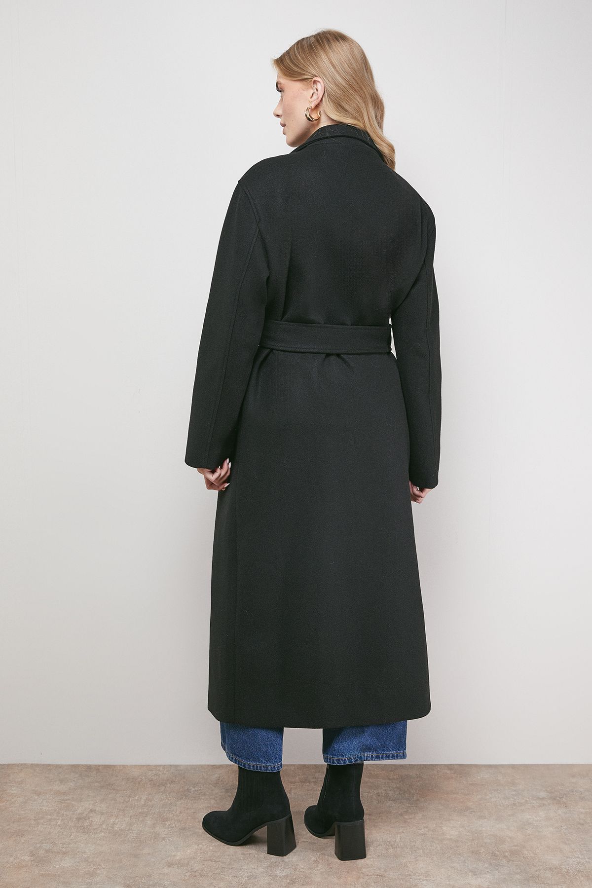 Oasis Tie Belt Detail Midi Coat Black image 3