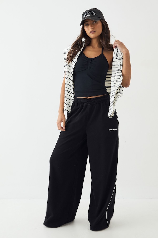 DSGN Studio DSGN Studio Piping Detail Mid Rise Wide Leg Jogger Black