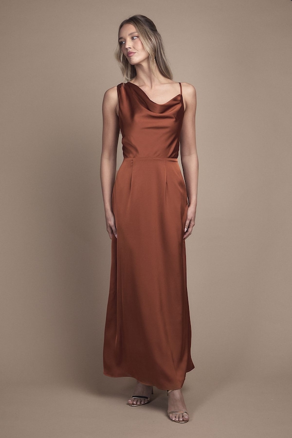 Oasis Strappy Cowl Neck Maxi Bridesmaid Dress Rust