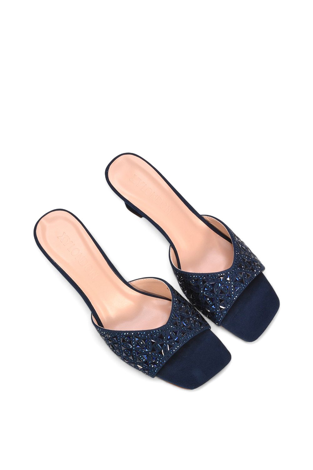 XY London 'Georgia' Wedge Heel Diamante Square Peep Toe Heeled Mule Sandals image 6