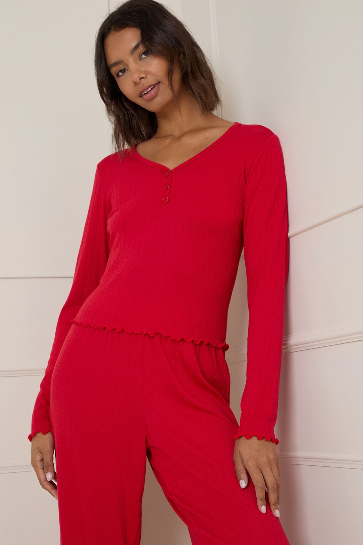 Oasis Pointelle Jersey Pyjama Set Red image 2