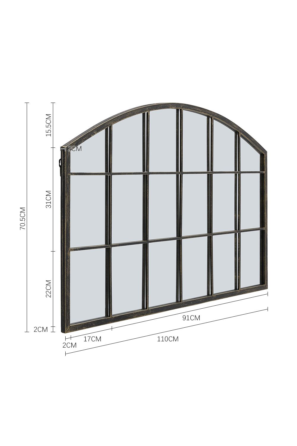 Living and Home Modern Bronze Framed Arched Windowpane Wall Mirror for Decor image 7