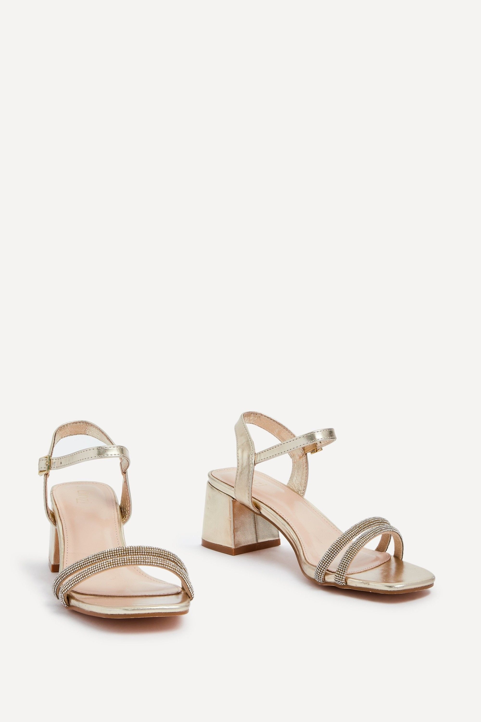 Linzi Bunty Gold Faux Leather Diamante Block Heeled Sandal image 4