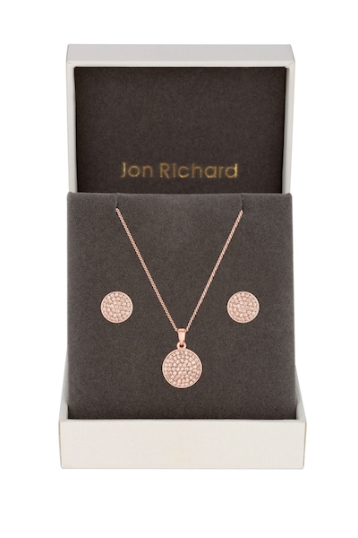 Jon Richard Rhodium Plated Pave Disk Set - Gift Boxed