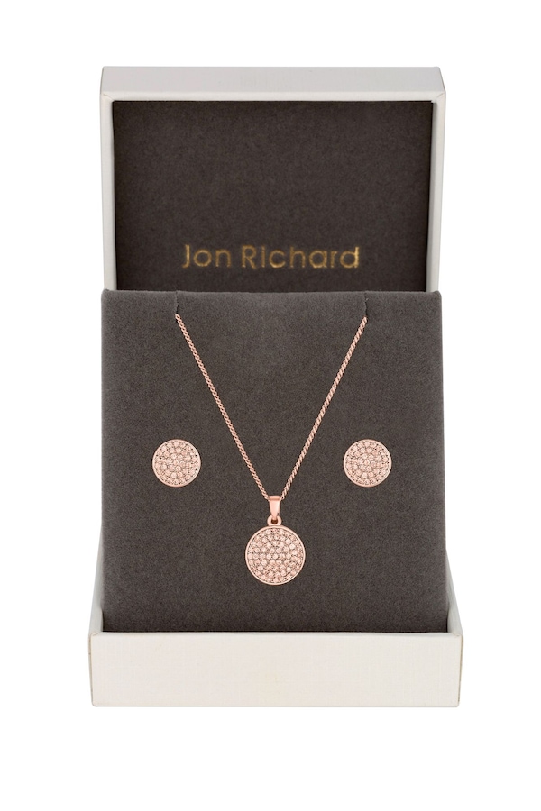 Jon Richard Rhodium Plated Pave Disk Set - Gift Boxed
