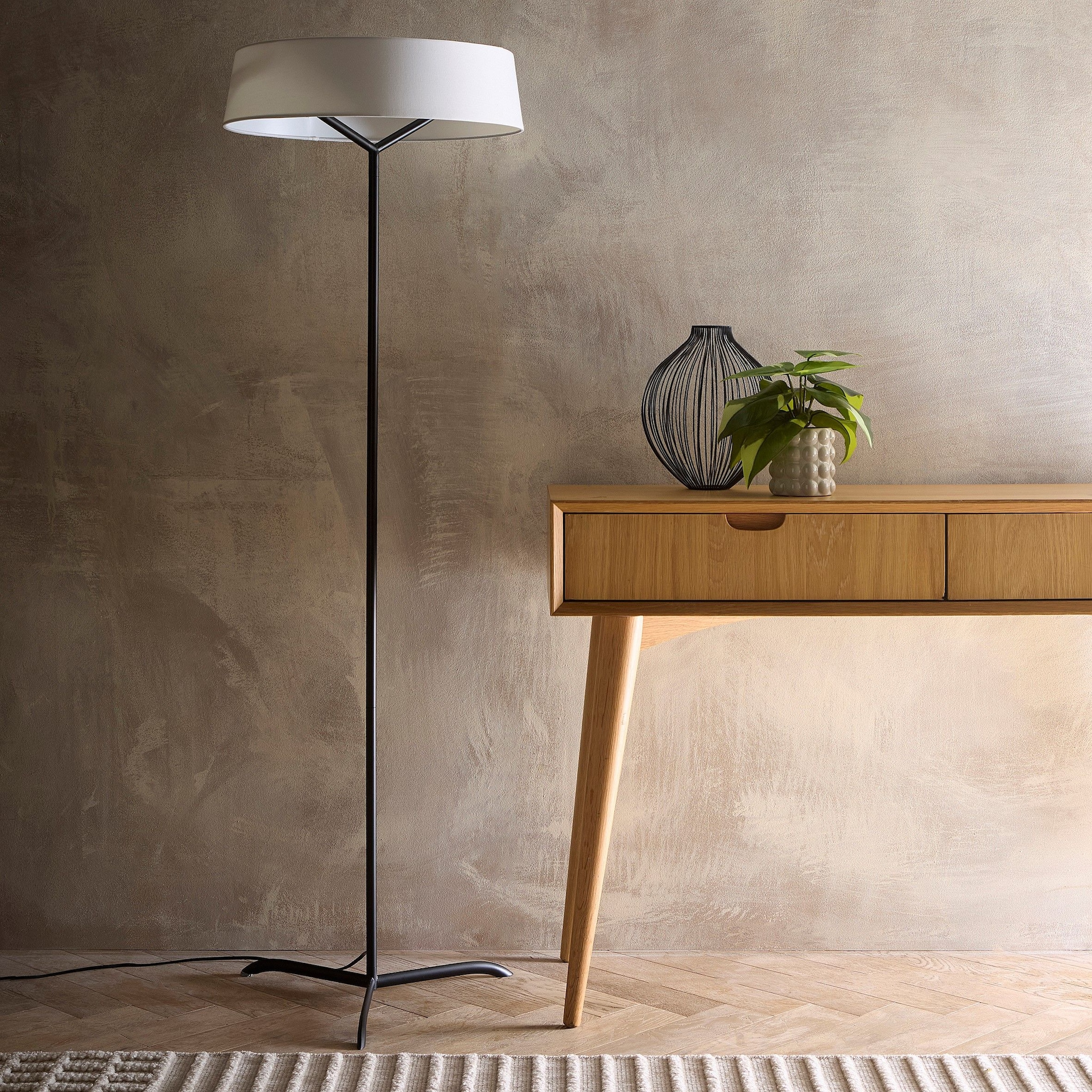 K LIVING Luna Black Floor Lamp, Table Lamp or Ceiling Pendant light with White Shades and Integrated LED image 1