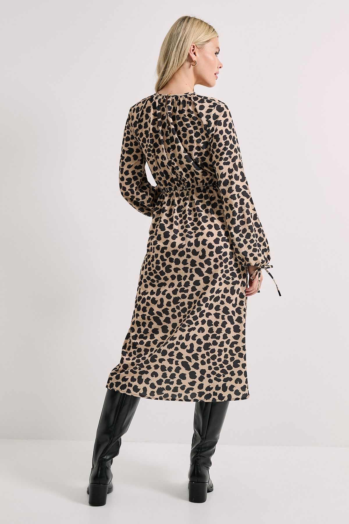 Dorothy Perkins Printed Tie Neck Blouson Sleeve Midi Dress Animal image 3