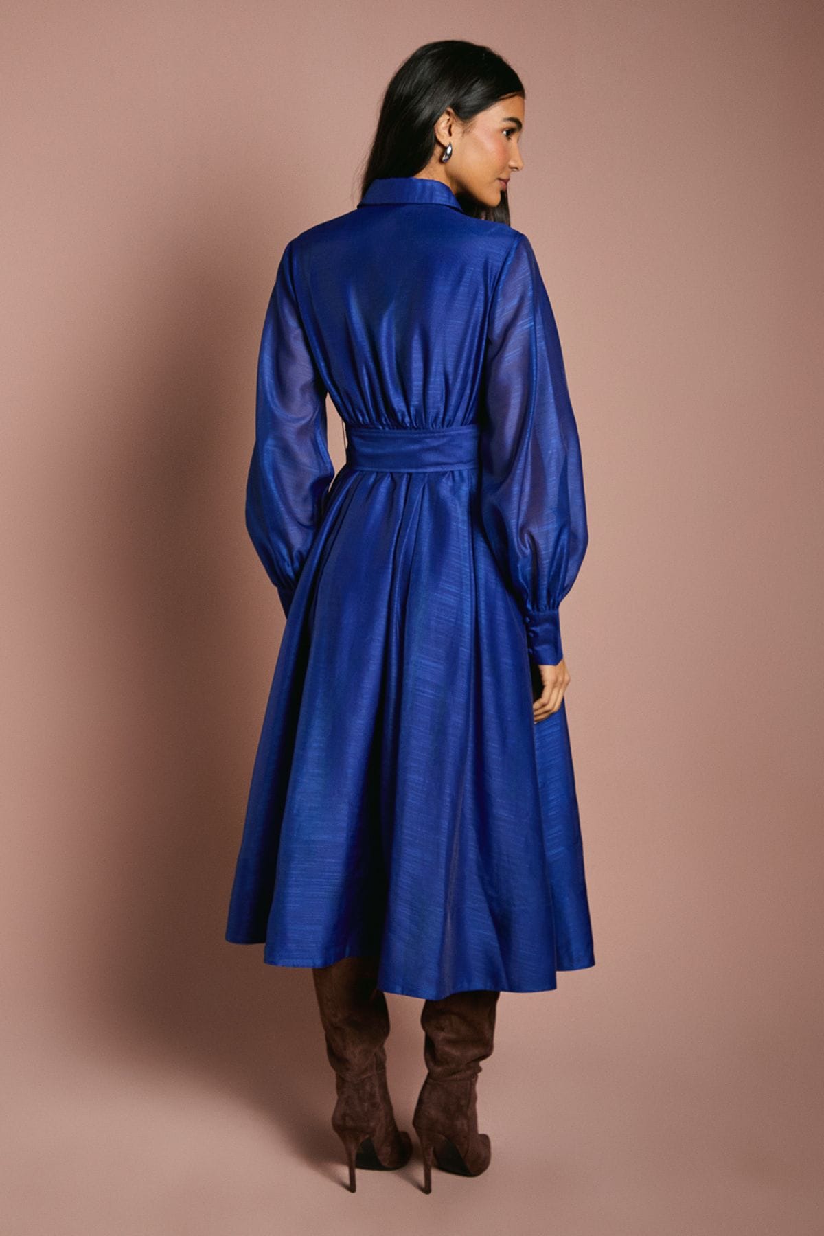 Coast Organza Long Sleeve Midi Shirt Dress With Belt Blue image 3