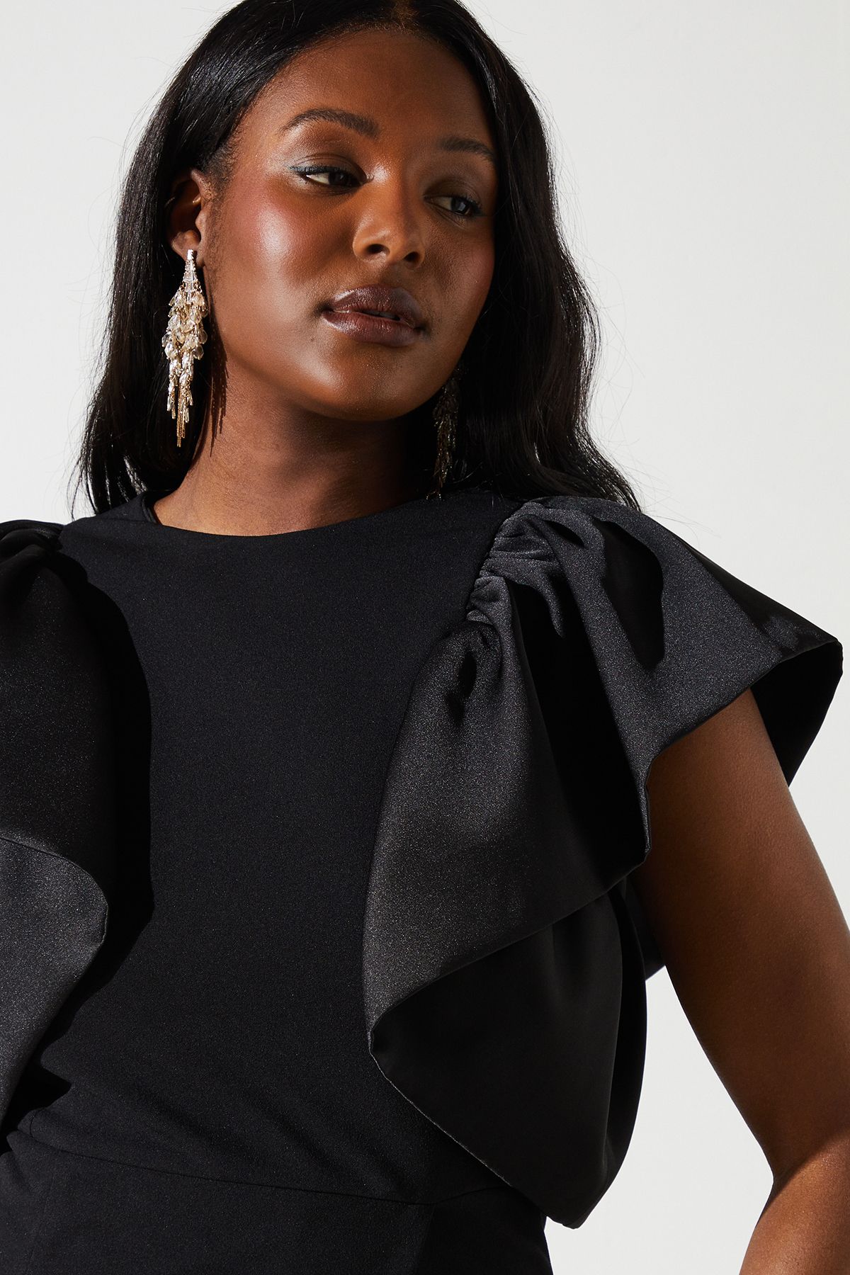 Coast Satin Ruffle Sleeve Midi Dress Black image 2