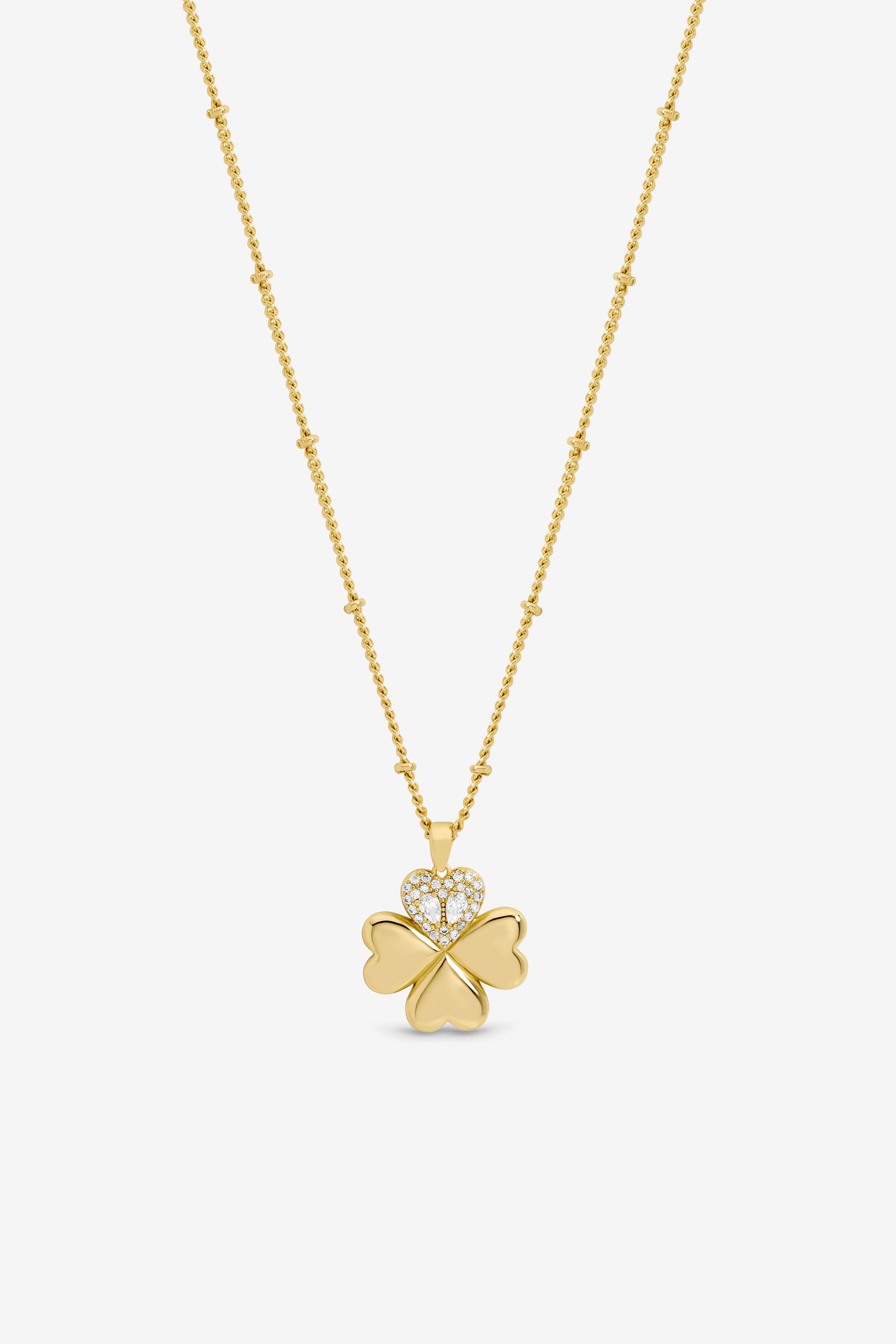Inicio Gold Plated and Crystal Clover Pendant - Gift Pouch image 1