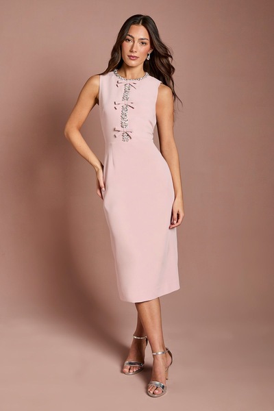 Coast Sleeveless Crepe Midi Dress With Diamante Bow Detail Blush