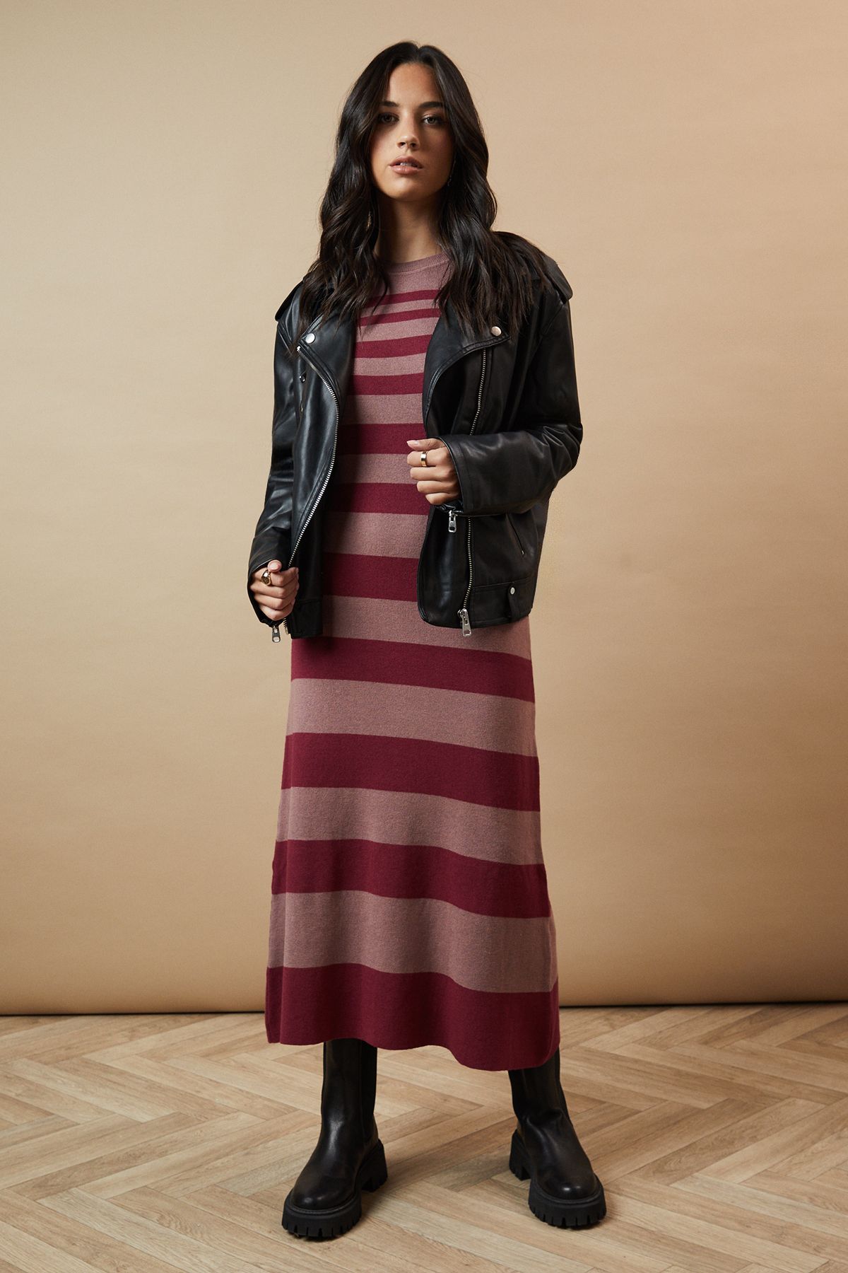 Oasis Striped Knitted Midi Dress Desert Rose image 2