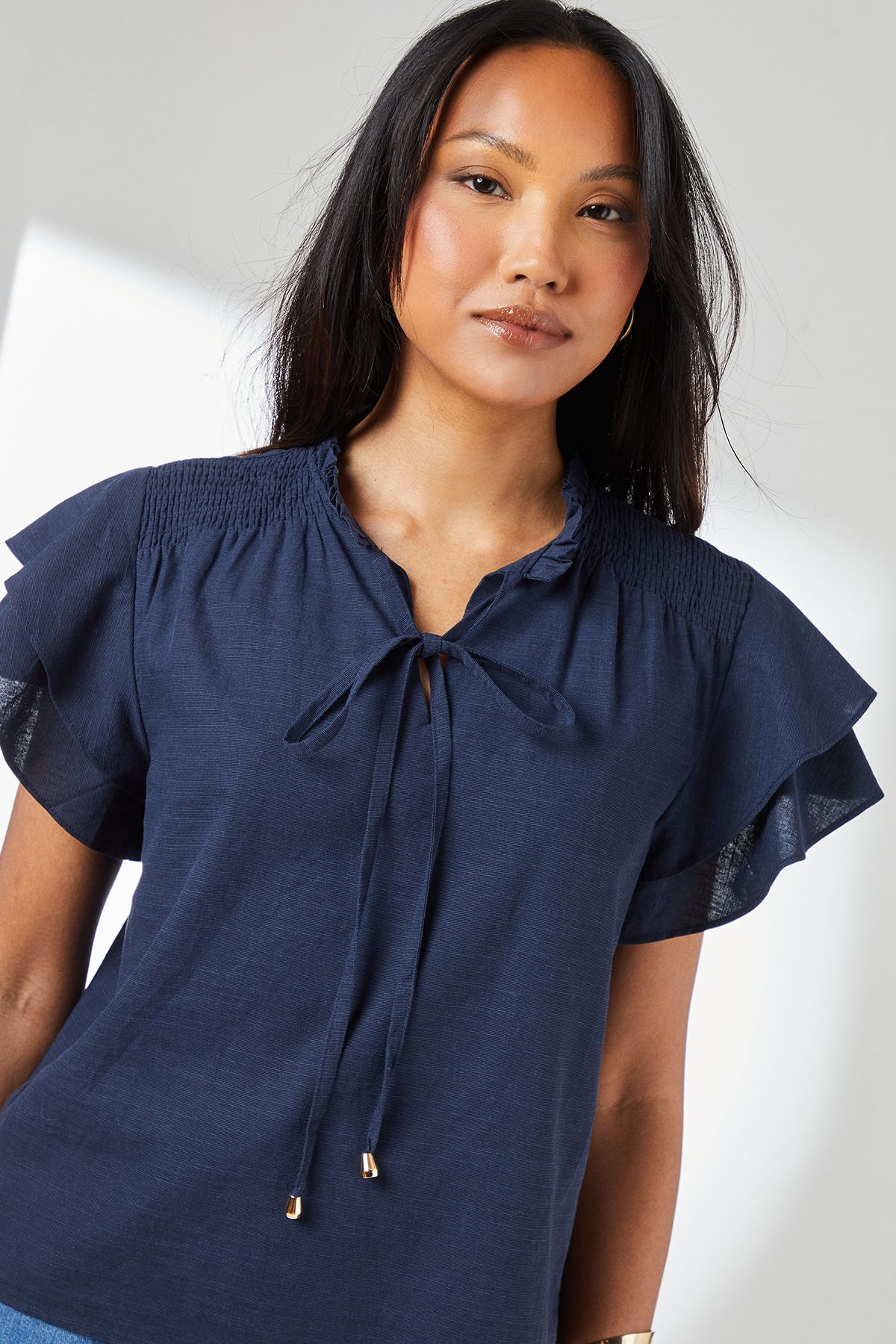 Principles Navy Bubble Hem Flute Sleeve Top Navy image 4