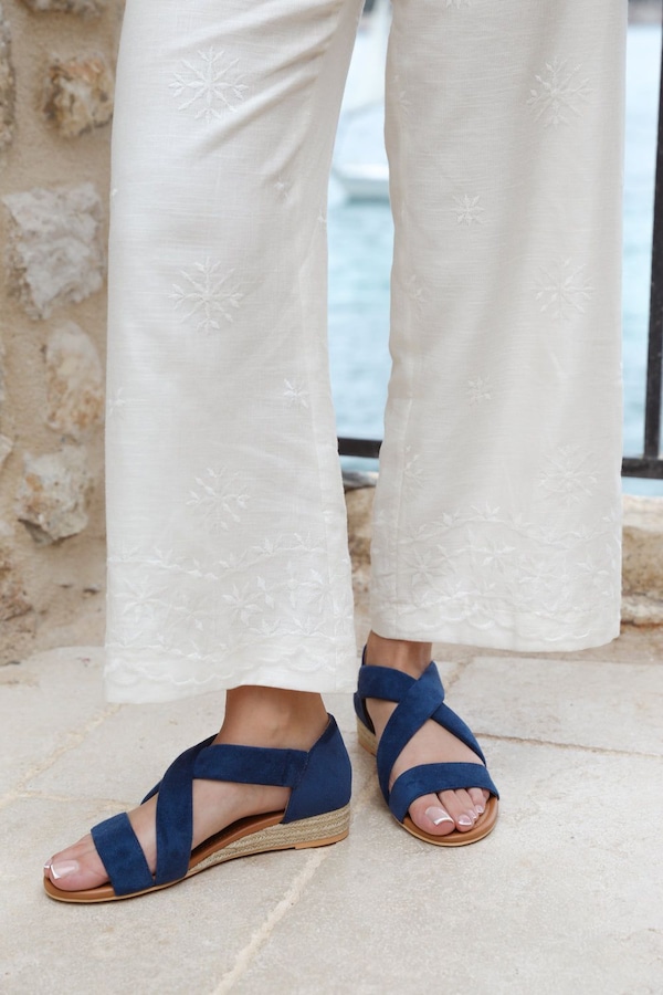 Where's That From 'Hummingbird' Extra Wide Fit Low Wedge Shoes With Cross Over Strap