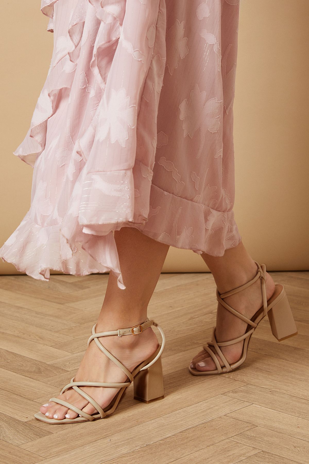 Oasis Molly Faux Leather Strappy High Block Heeled Sandals Nude image 3