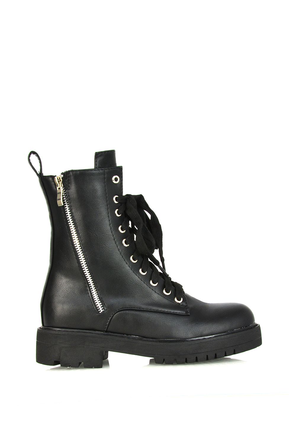 XY London 'Bianca' Flat Combat Lace up Chunky Military Ankle Boots image 1