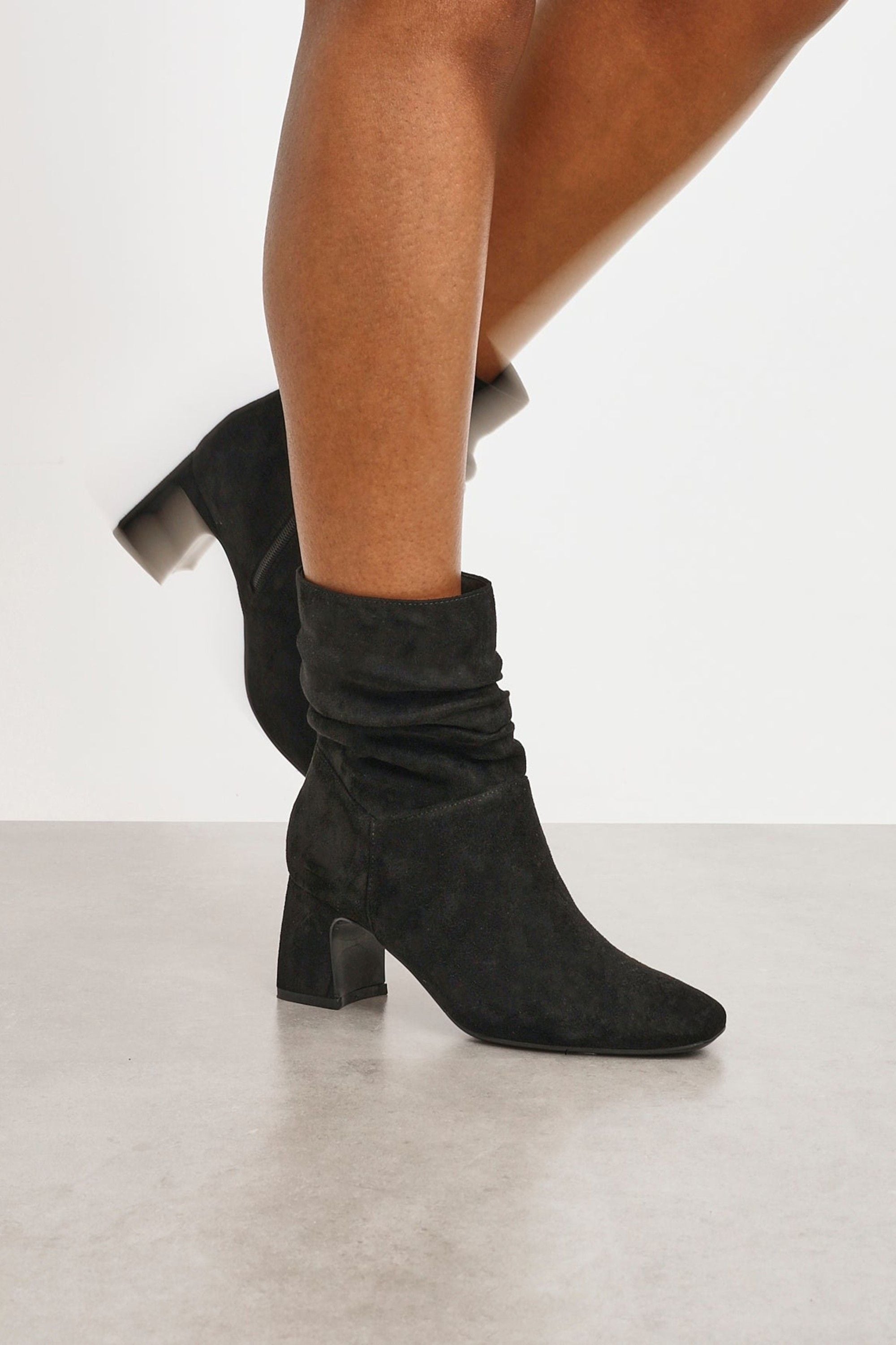 Linzi Maven Black Faux Suede Ruched Block Heel Ankle Boot image 2