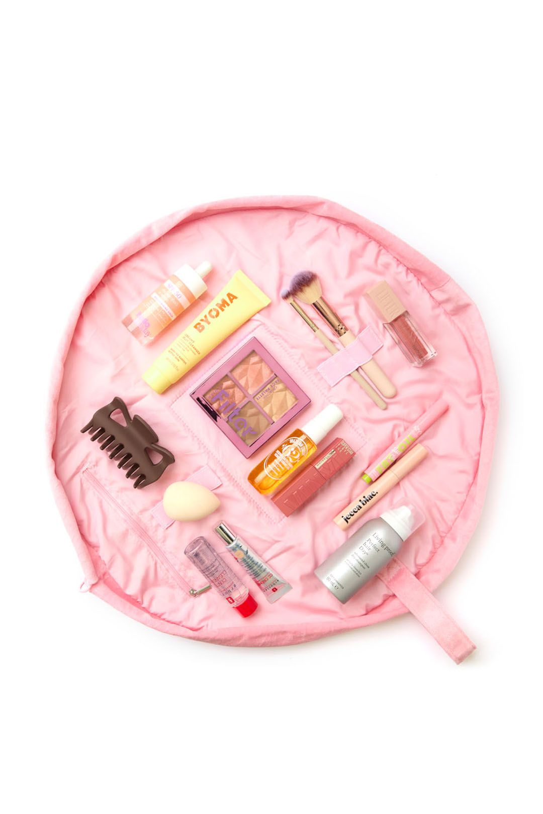 The Flat Lay Co Drawstring Makeup Bag - Ditsy Cherries Pink Embroidered Velvet Multi image 7