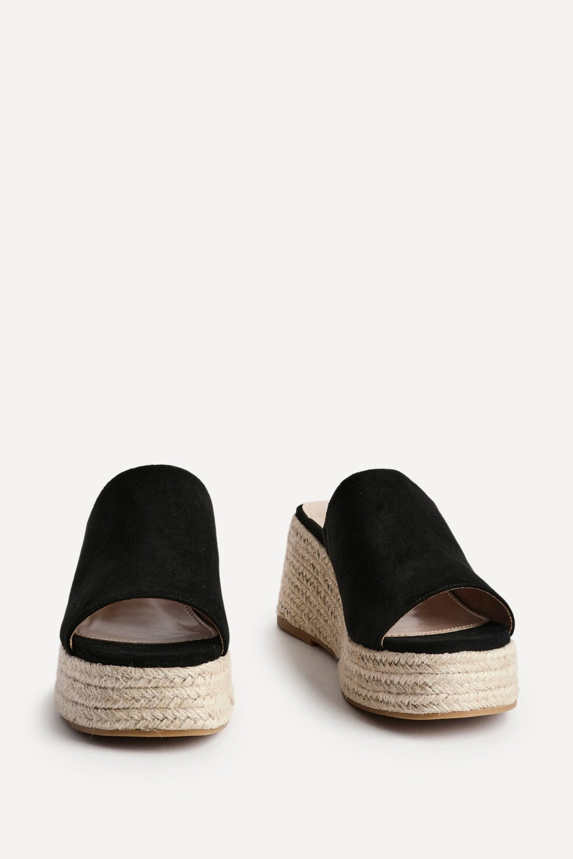 Linzi Espresso Black Faux Suede Espadrille Inspired Mule Wedges image 3