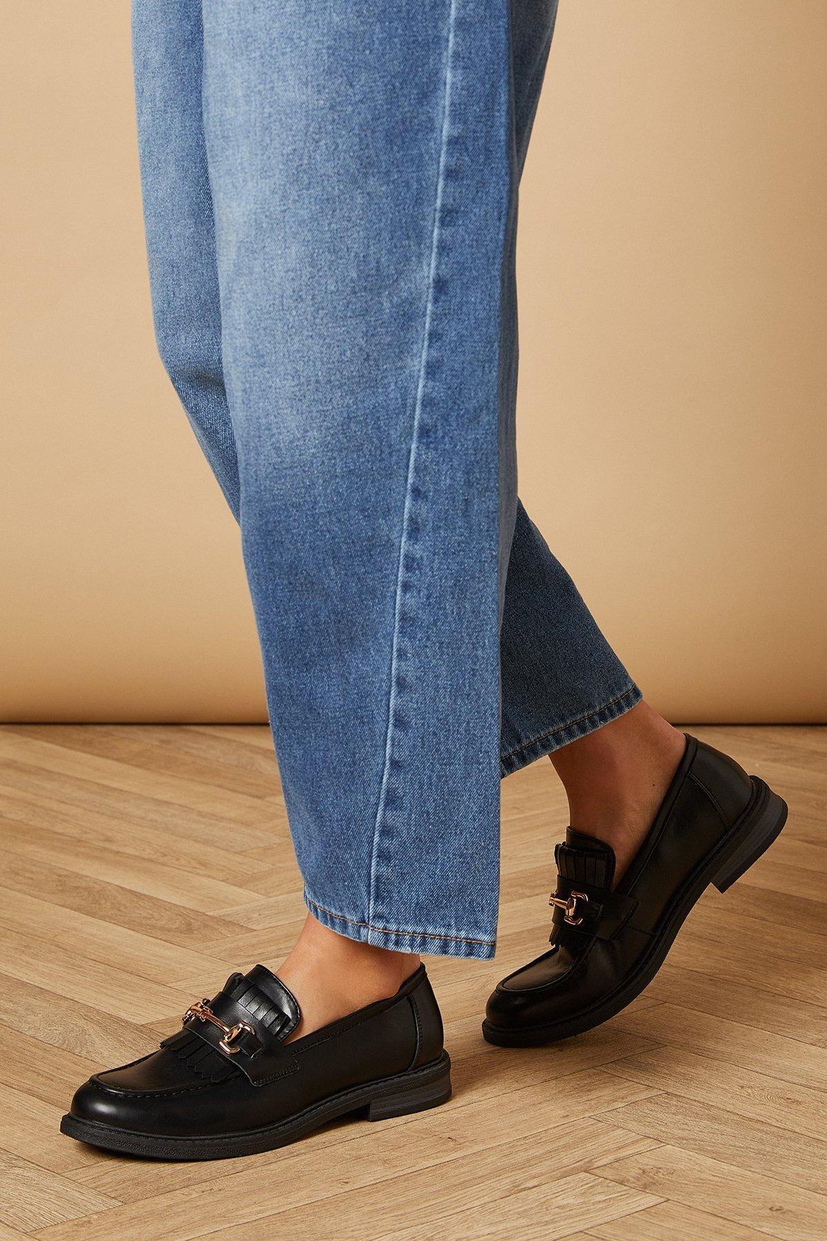 Oasis Zuleika Faux Leather Fringe Detail Metal Snaffle Chunky Loafers Black image 1
