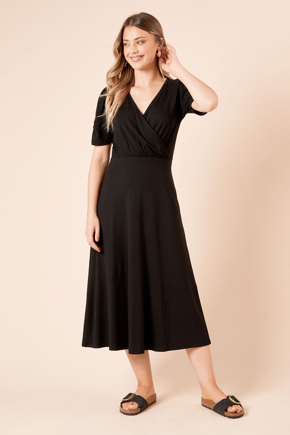 Dorothy Perkins Wrap Front Midi Dress Black image 1