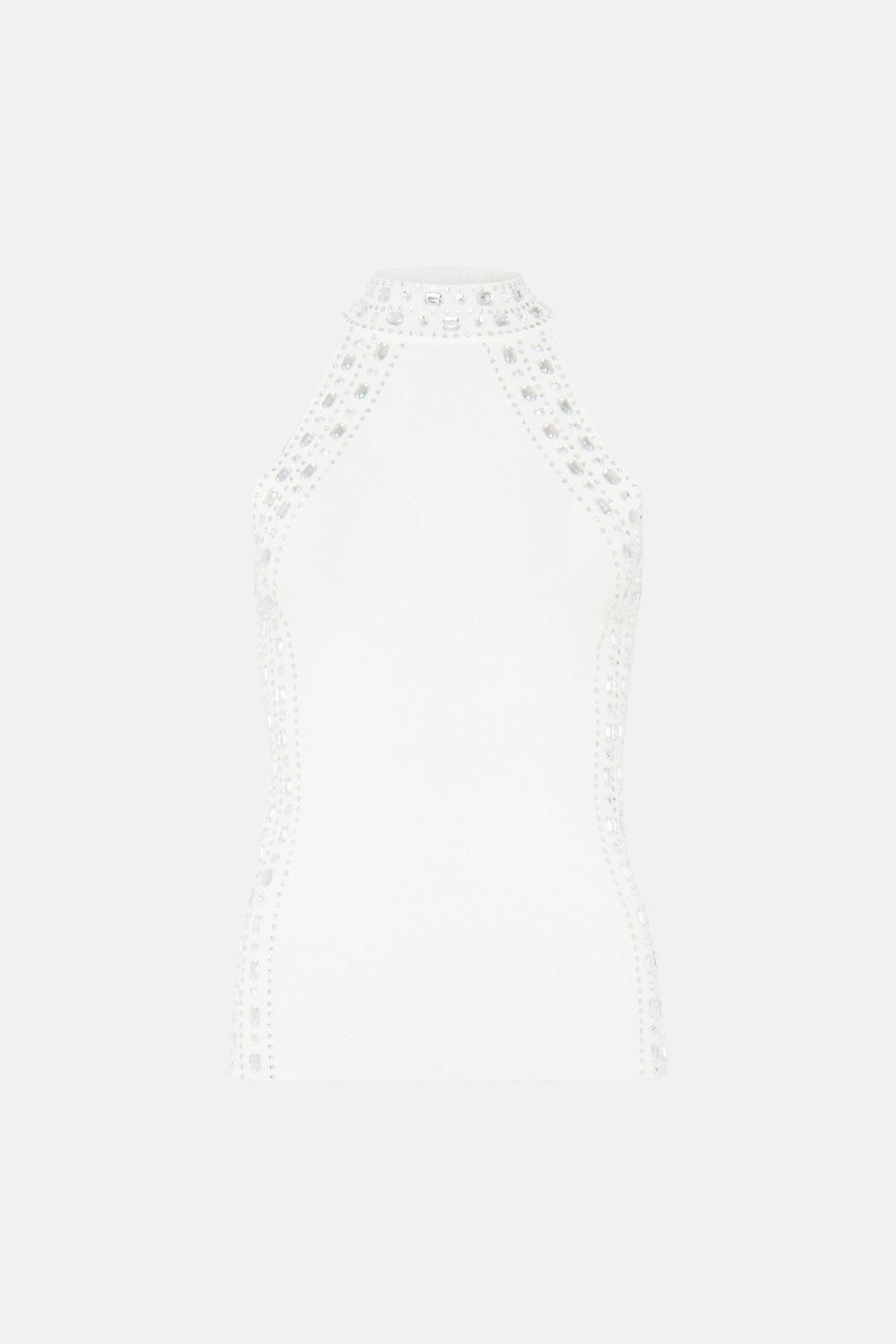 Coast Embellished Halter Neck Knit Top Cream image 4