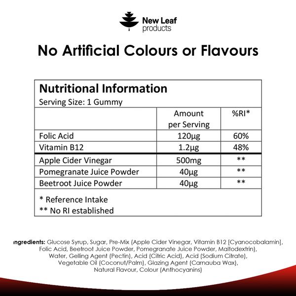 New leaf health Apple Cider Vinegar, 30 Vegan Gummies + Vitamin B12 Folate image 6