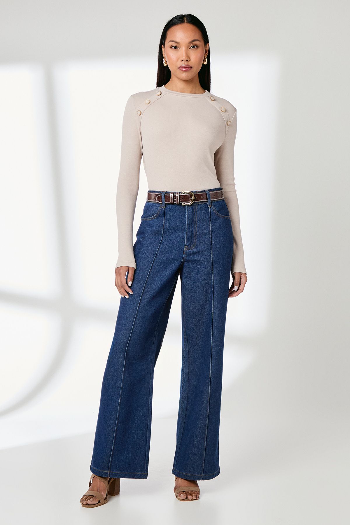 Principles Button Detail Rib Top Oatmeal image 2