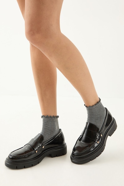 MissPap High Shine Chunky Penny Loafers True Black