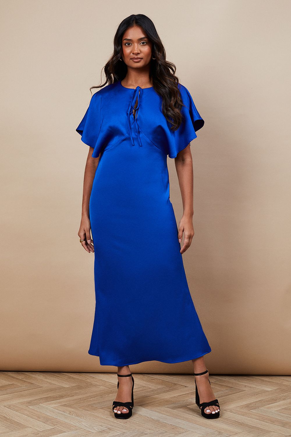 Oasis Occasion Tie Neck Satin Midi Dress Cobalt image 1
