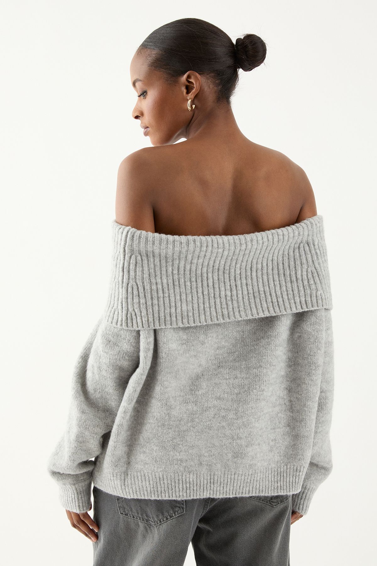 MissPap Premium Knit Bardot Foldover Jumper Grey image 5