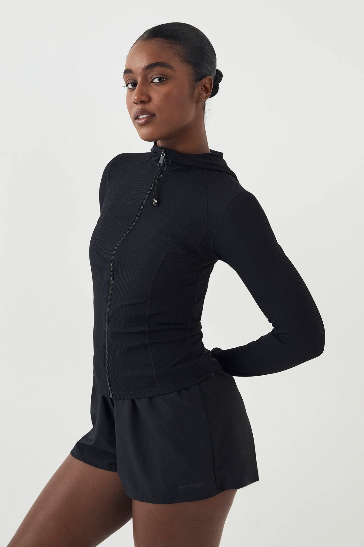 DSGN Studio DSGN Studio Ultra Sculpt Rib Zip Through Hooded Sports Jacket Black image 3